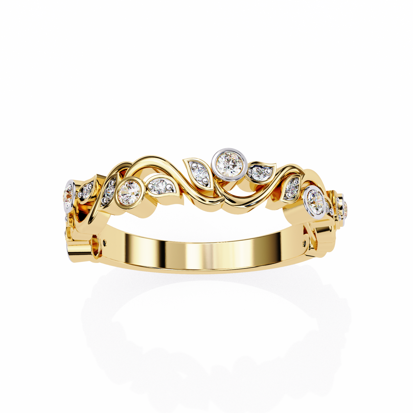 Leaves Design Round Diamond Half Eternity Ring – Timeless Statement Engagement Ring – Lustraa’s Eternity Ring