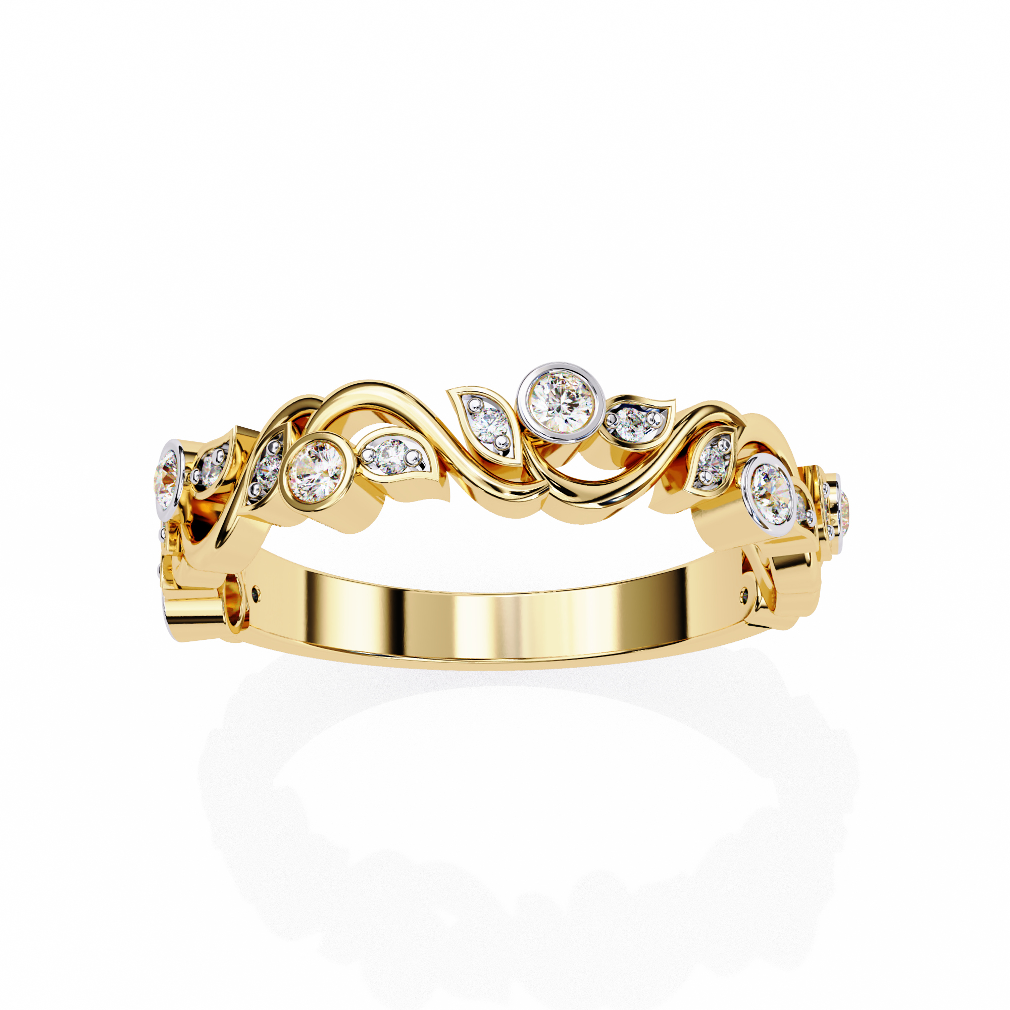 Leaves Design Round Diamond Ring – Lab Grown Half Eternity Timeless Statement Engagement Ring – Lustraa’s Eternity Ring