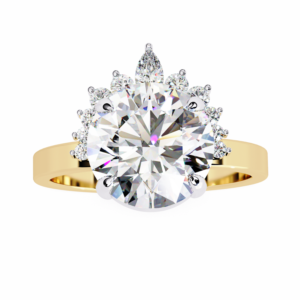 Round Cut Halo Engagement Ring – 3.31 Ct Lab Grown Diamond with Pear & Round Accents – Classic Diamond Halo Ring– Lustraa’s Halo Ring