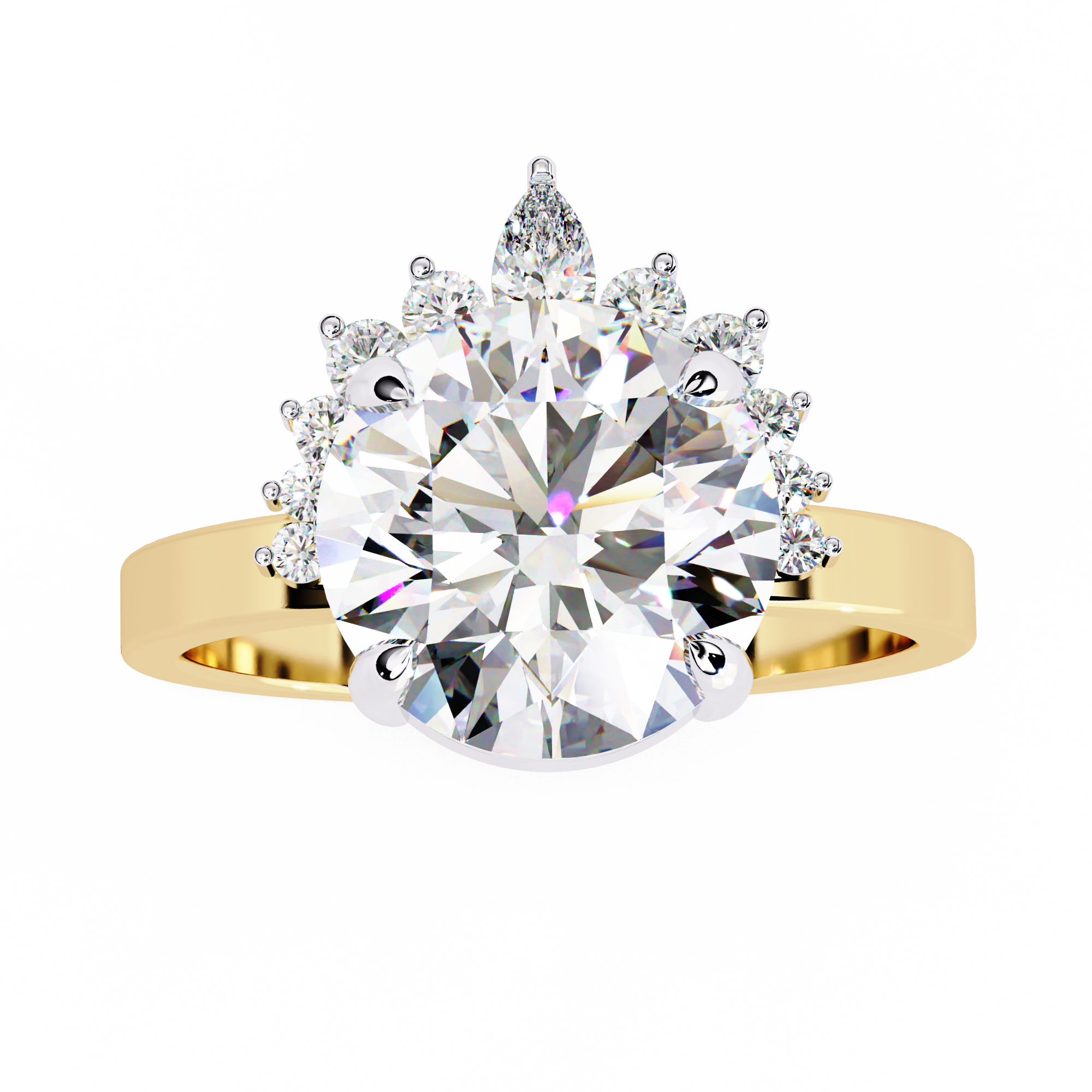 Round Cut Halo Engagement Ring – 3.31 Ct Lab Grown Diamond with Pear & Round Accents – Classic Diamond Halo Ring– Lustraa’s Halo Ring