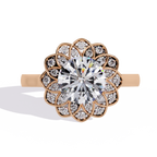 Round Cut Halo Engagement Ring – 1.45 Ct Lab Grown Diamond with Round Accent Stones – Floral Inspired Diamond Halo Ring– Lustraa’s Halo Ring