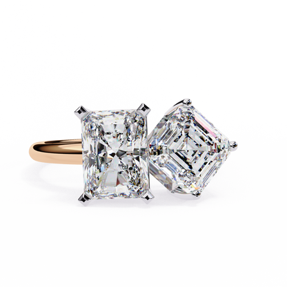 Two Stone Lab Grown Diamond Ring – Radiant and Emerald Cut Toi et Moi Ring-Lustraa’s Toi et Moi Ring