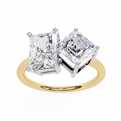 Two Stone Lab Grown Diamond Ring – Radiant and Emerald Cut Toi et Moi Ring-Lustraa’s Toi et Moi Ring