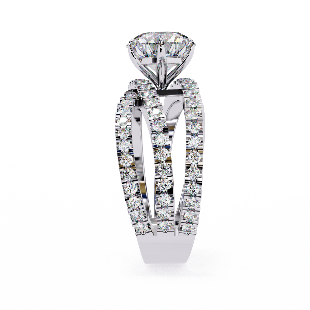 Round Cut Diamond Criss Cross Ring – 0.81 CT Center with Side Round Accents – Unique Multi Band Statement Ring– Lustraa’s Criss Cross Ring