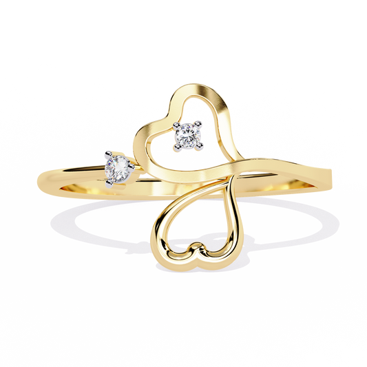 Double Heart Lab Grown Diamond Ring in 10K/14K/18K/22K Gold – Dainty Promise Ring | Minimalist Heart Diamond Ring- Lustraa’s Heart Ring