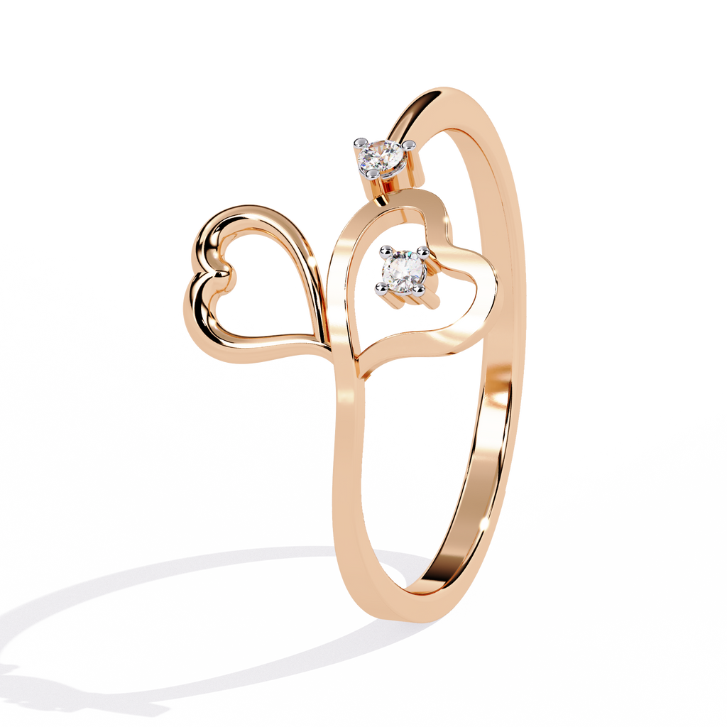 Double Heart Diamond Ring – Lab Grown Dainty Promise Ring, Minimalist Heart Engagement Jewelry- Lustraa’s Heart Ring