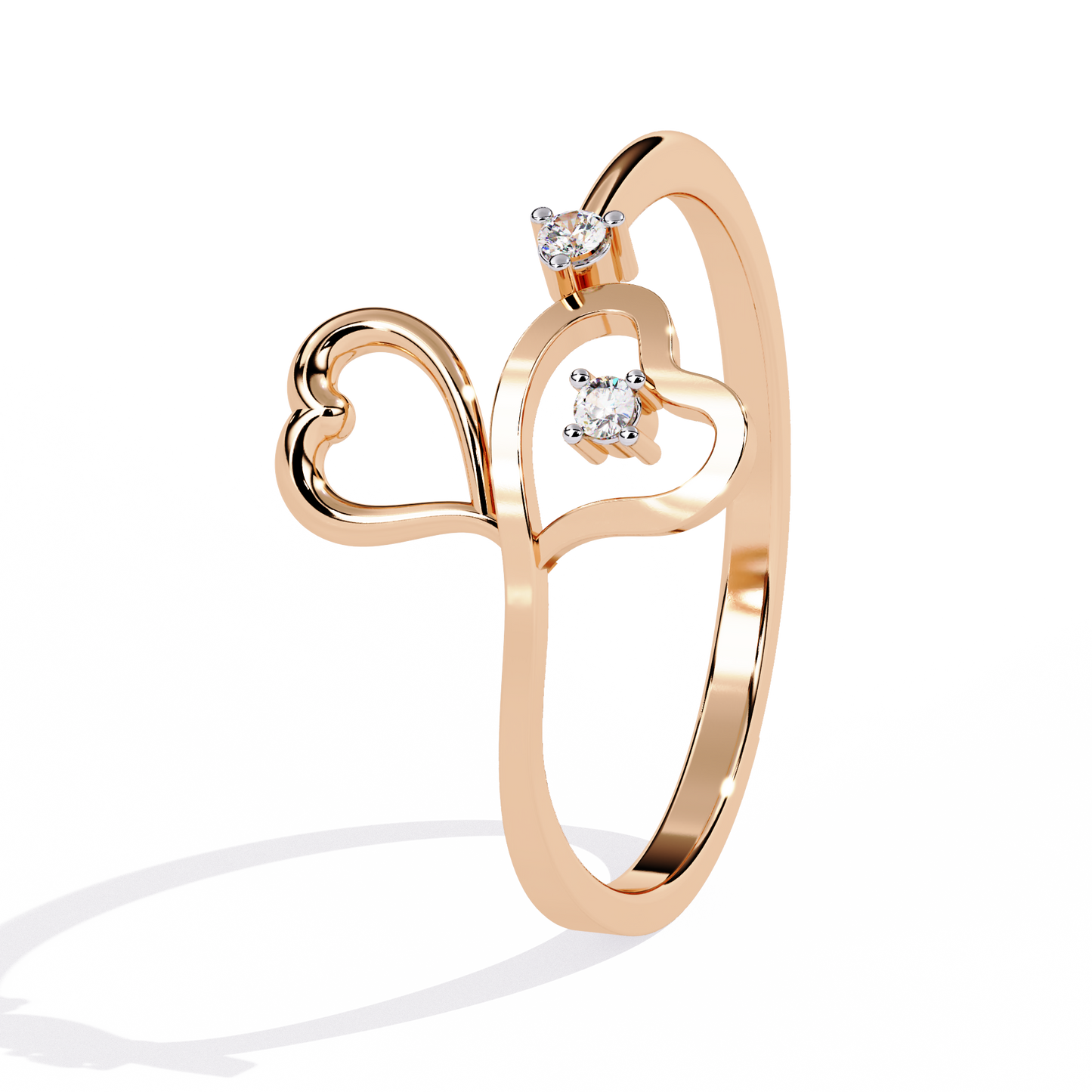 Double Heart Lab Grown Diamond Ring in 10K/14K/18K/22K Gold – Dainty Promise Ring | Minimalist Heart Diamond Ring- Lustraa’s Heart Ring