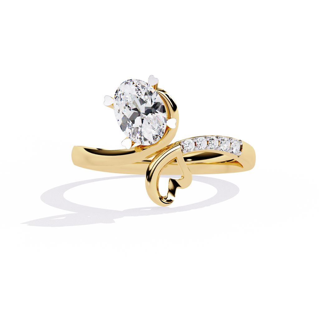 Oval Diamond Ring with Heart Accent – Lab Grown Open Band Solitaire Promise Ring, Minimalist Engagement Jewelry- Lustraa’s Heart Ring
