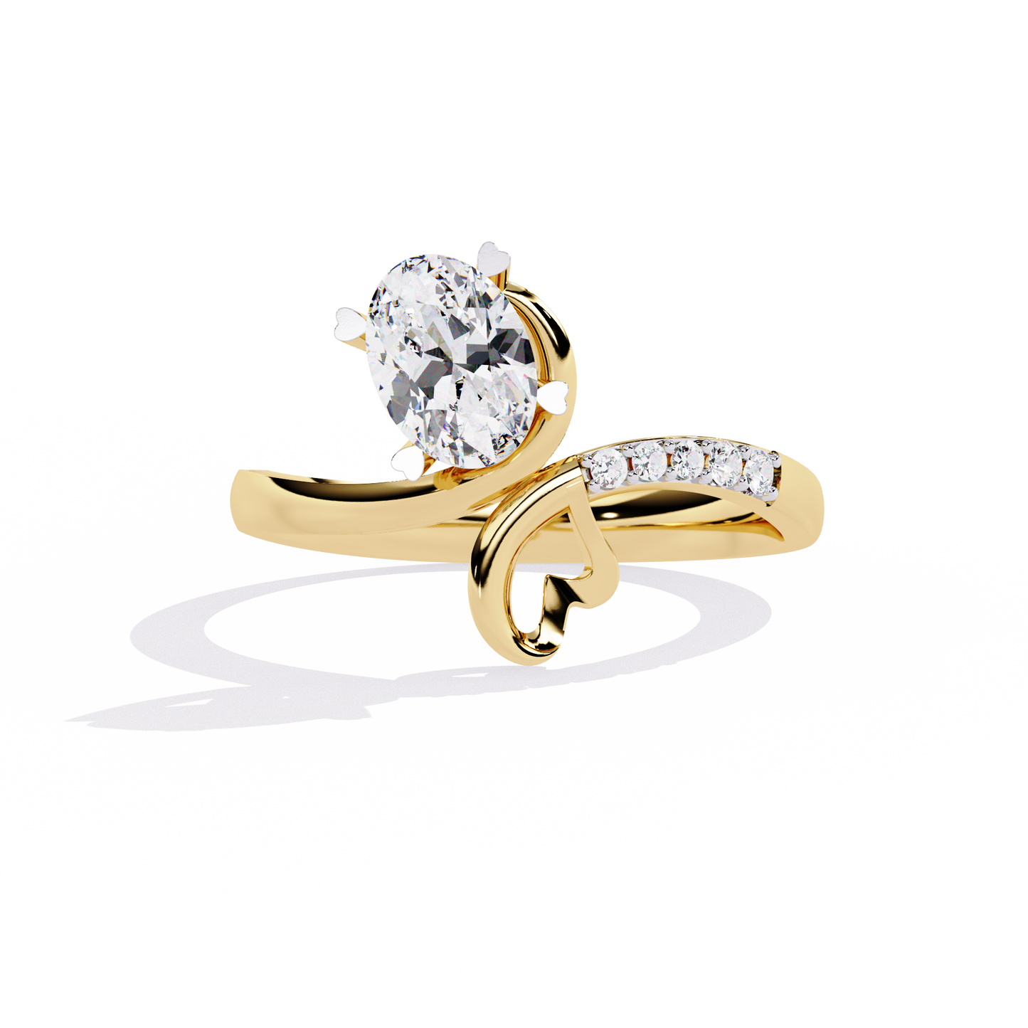 Heart Accent Lab Grown Oval Diamond Ring |Open Band Solitaire Promise Ring | Minimalist Engagement Ring- Lustraa’s Heart Ring