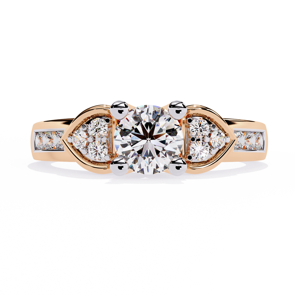 1.5 CT Round Diamond Engagement Ring – Lab Grown Ring with Princess & Round Side Stones, Channel Set Designer Band - Lustraa’s Designer Ring