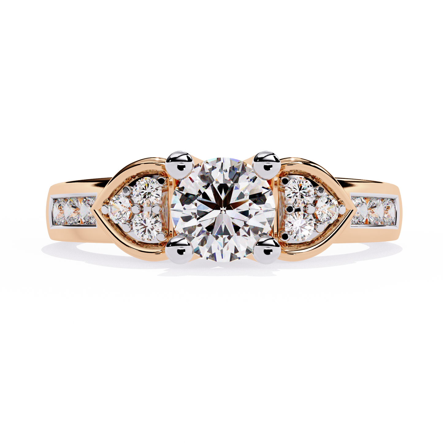 1.5 Carat Round Lab Grown Diamond Ring with Princess Cut and Round Side Stones | Engagement Ring | Channel Set Designer Ring | Lustraa’s Designer Ring