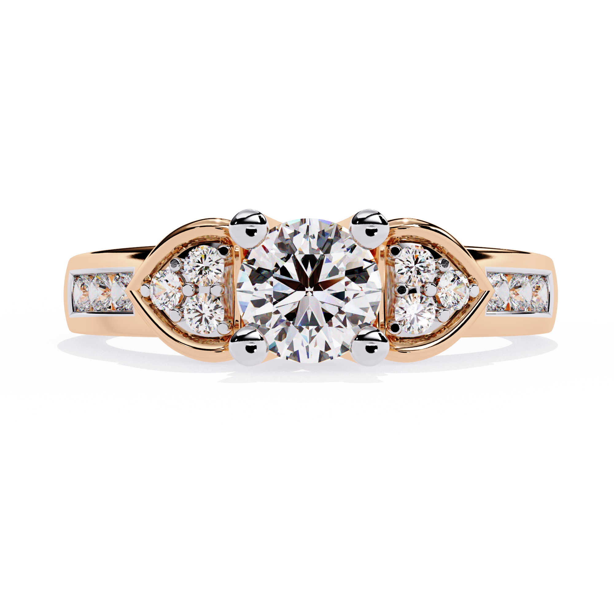 1.5 CT Round Diamond Engagement Ring – Lab Grown Ring with Princess & Round Side Stones, Channel Set Designer Band - Lustraa’s Designer Ring