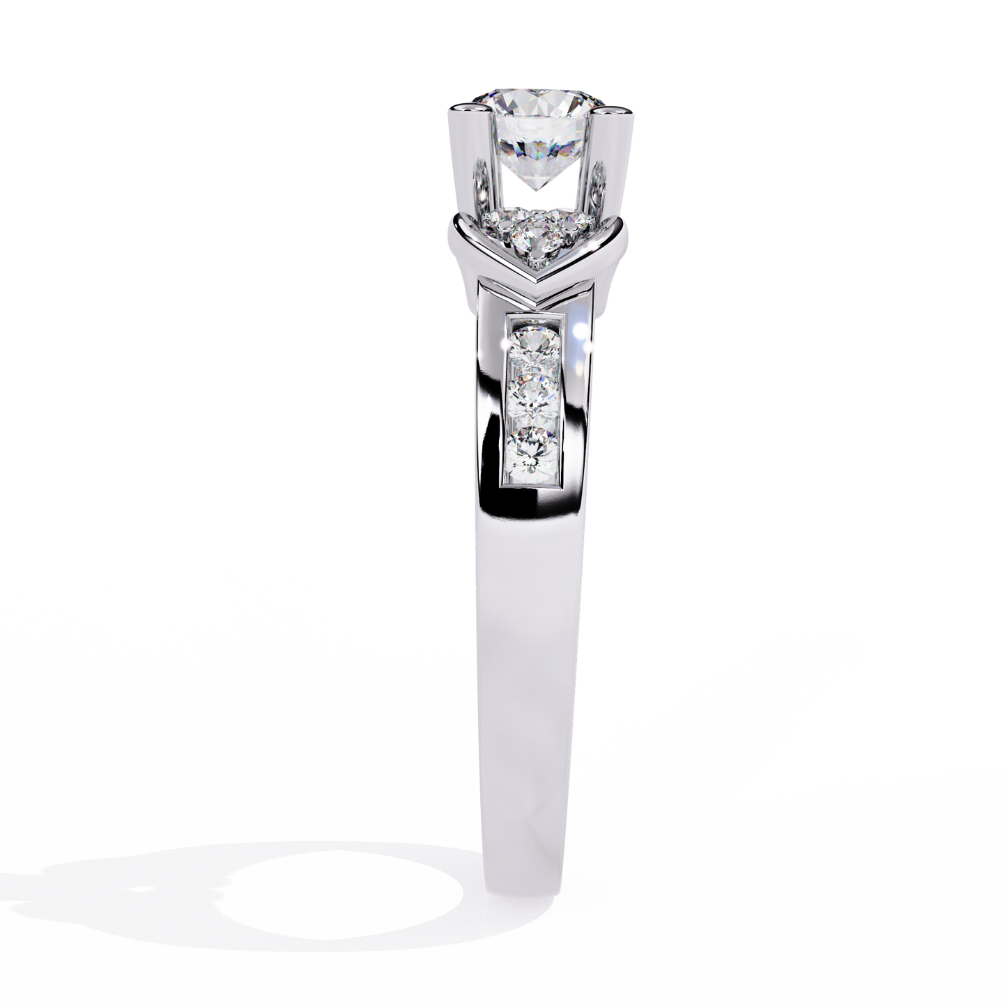 1.5 Carat Round Lab Grown Diamond Ring with Princess Cut and Round Side Stones | Engagement Ring | Channel Set Designer Ring | Lustraa’s Designer Ring