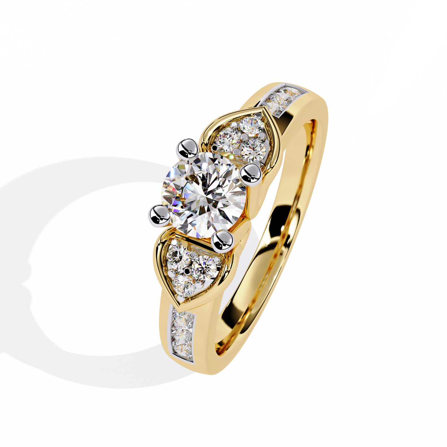 1.5 Carat Round Lab Grown Diamond Ring with Princess Cut and Round Side Stones | Engagement Ring | Channel Set Designer Ring | Lustraa’s Designer Ring