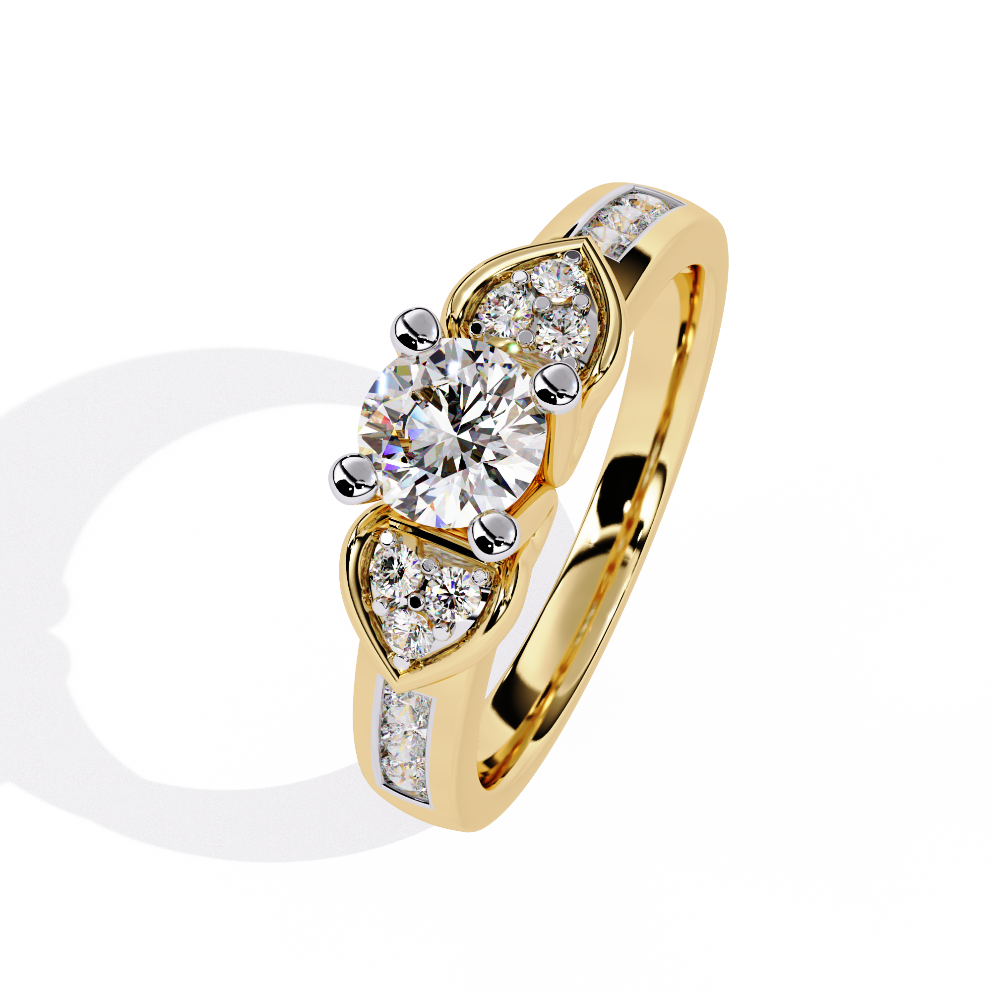 1.5 CT Round Diamond Engagement Ring – Lab Grown Ring with Princess & Round Side Stones, Channel Set Designer Band - Lustraa’s Designer Ring