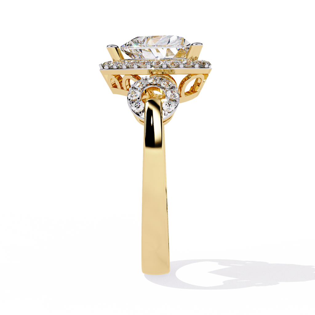 Heart Cut Diamond Halo Engagement Ring – 1.61 Ct Center with Round Side Diamonds – Romantic Heart Shaped Statement Ring– Lustraa’s Halo Ring