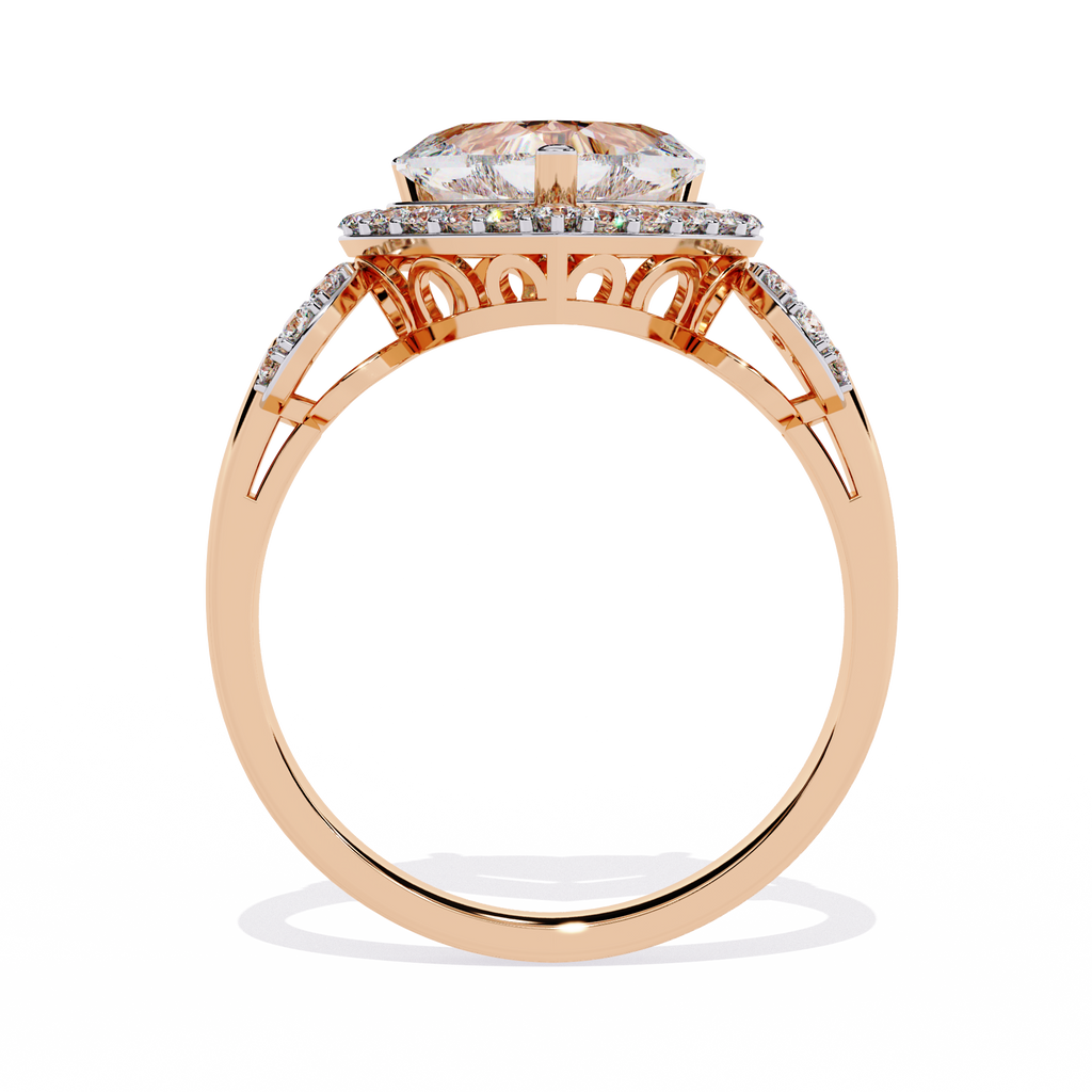 Heart Cut Diamond Halo Engagement Ring – 1.61 Ct Center with Round Side Diamonds – Romantic Heart Shaped Statement Ring– Lustraa’s Halo Ring