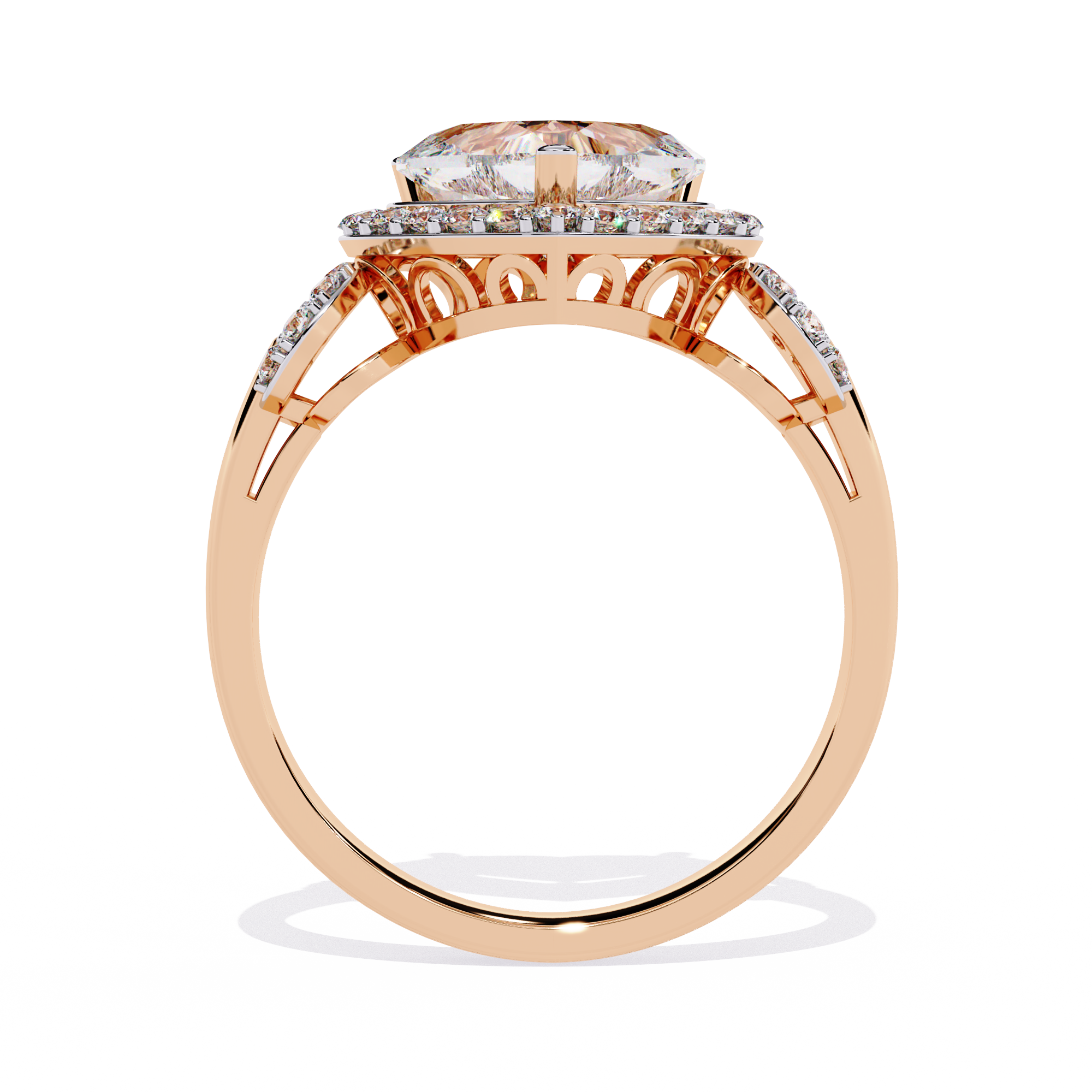 Heart Cut Diamond Halo Engagement Ring – 1.61 Ct Center with Round Side Diamonds – Romantic Heart Shaped Statement Ring– Lustraa’s Halo Ring