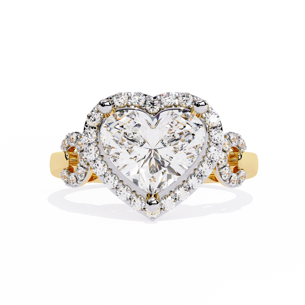 Heart Cut Diamond Halo Engagement Ring – 1.61 Ct Center with Round Side Diamonds – Romantic Heart Shaped Statement Ring– Lustraa’s Halo Ring