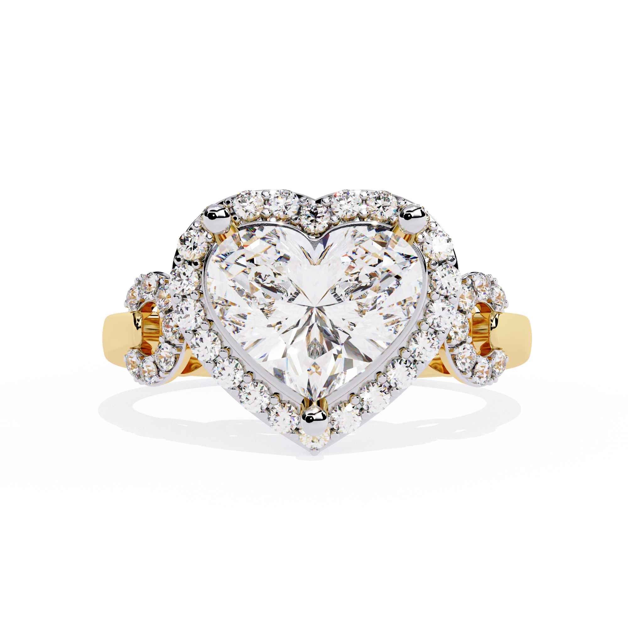 Heart Cut Diamond Halo Engagement Ring – 1.61 Ct Center with Round Side Diamonds – Romantic Heart Shaped Statement Ring– Lustraa’s Halo Ring