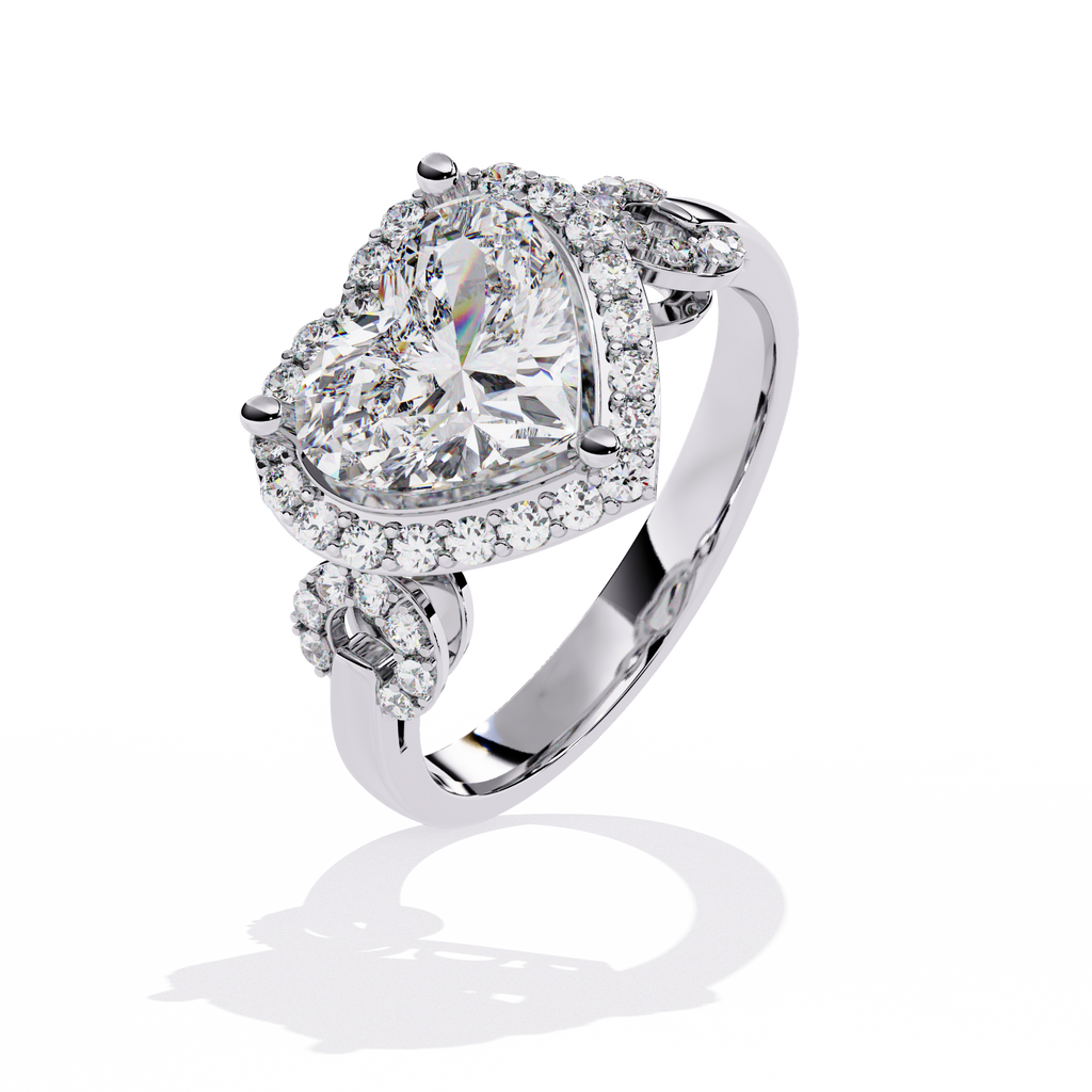 Heart Cut Diamond Halo Engagement Ring – 1.61 Ct Center with Round Side Diamonds – Romantic Heart Shaped Statement Ring– Lustraa’s Halo Ring