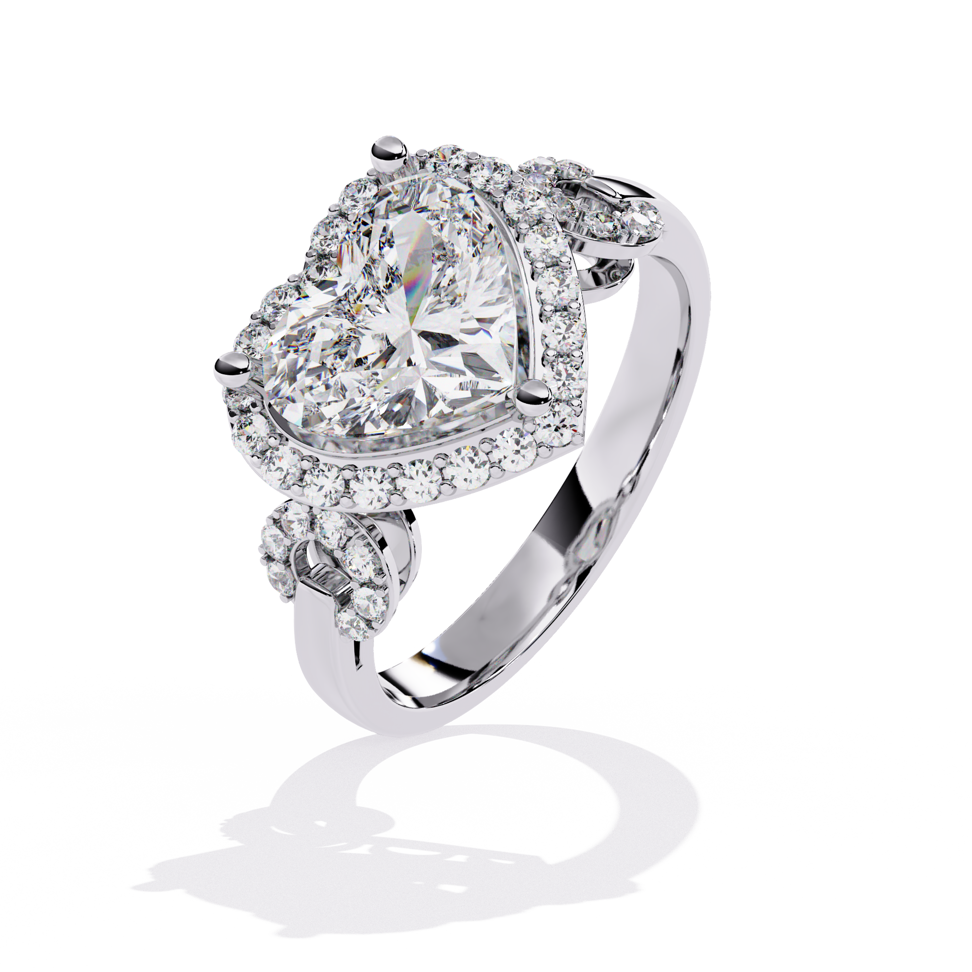 Heart Cut Diamond Halo Engagement Ring – 1.61 Ct Center with Round Side Diamonds – Romantic Heart Shaped Statement Ring– Lustraa’s Halo Ring