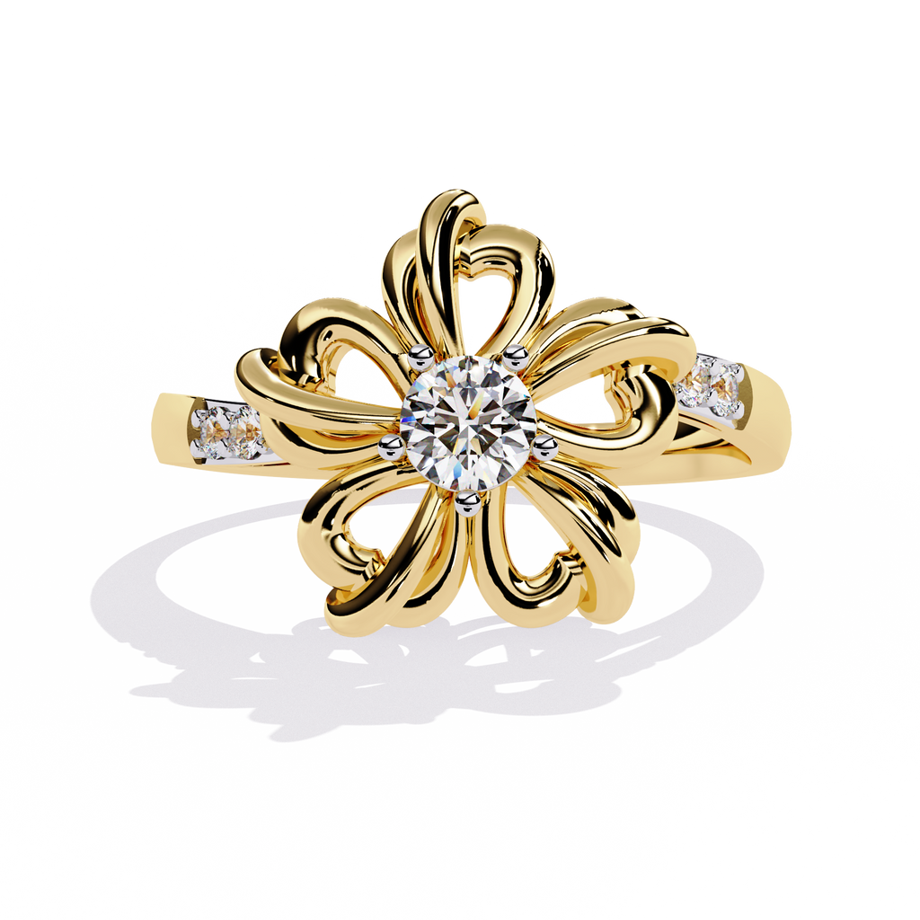 Floral  Diamond Ring – Round Cut Center with Accent Diamonds – Unique Flower Inspired Statement Ring for Women– Lustraa’s Floral Ring