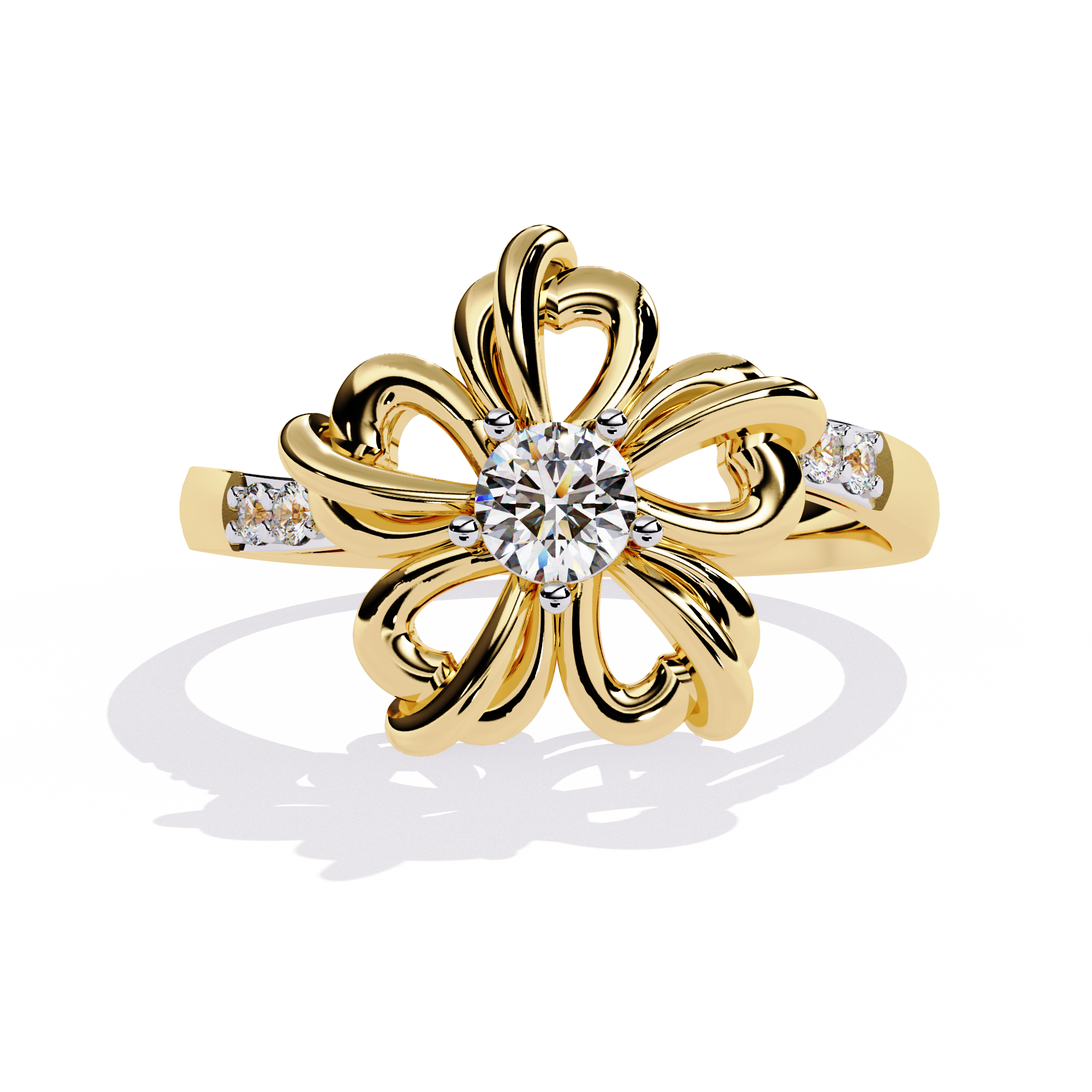 Floral  Diamond Ring – Round Cut Center with Accent Diamonds – Unique Flower Inspired Statement Ring for Women– Lustraa’s Floral Ring