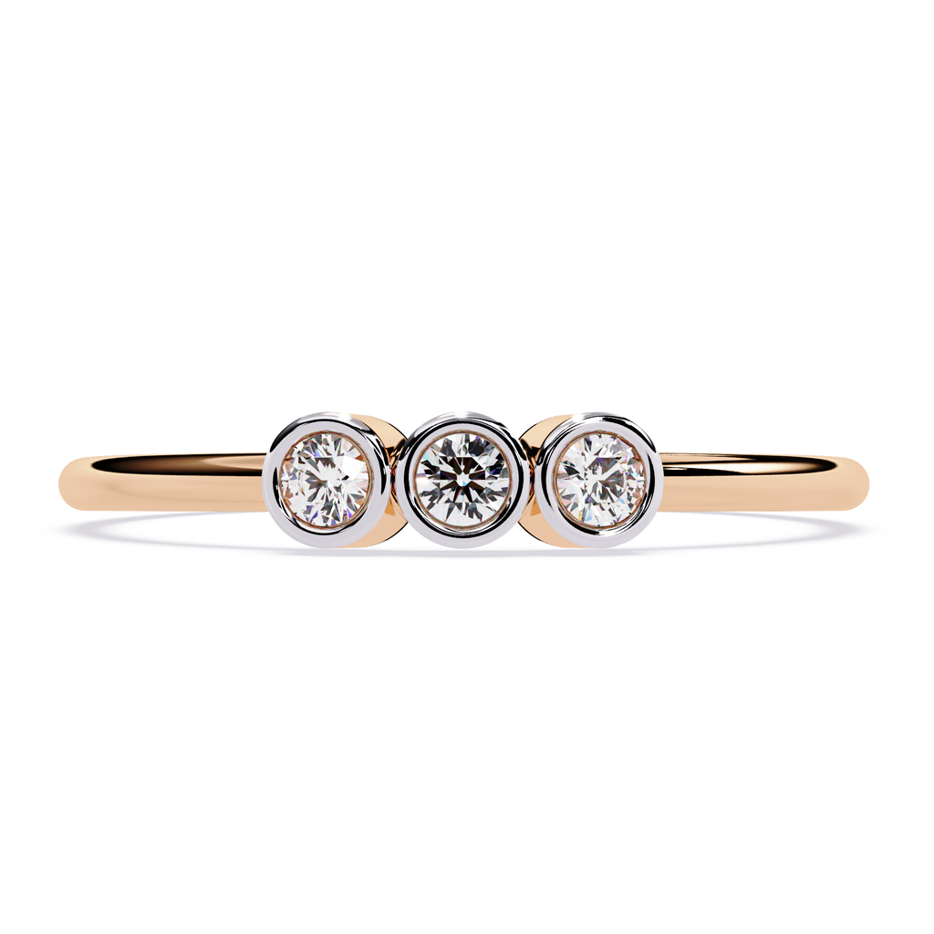 Three Stone Diamond Ring – Lab Grown Bezel Set Minimalist Stackable Promise Band -Lustraa’s Stackable Ring