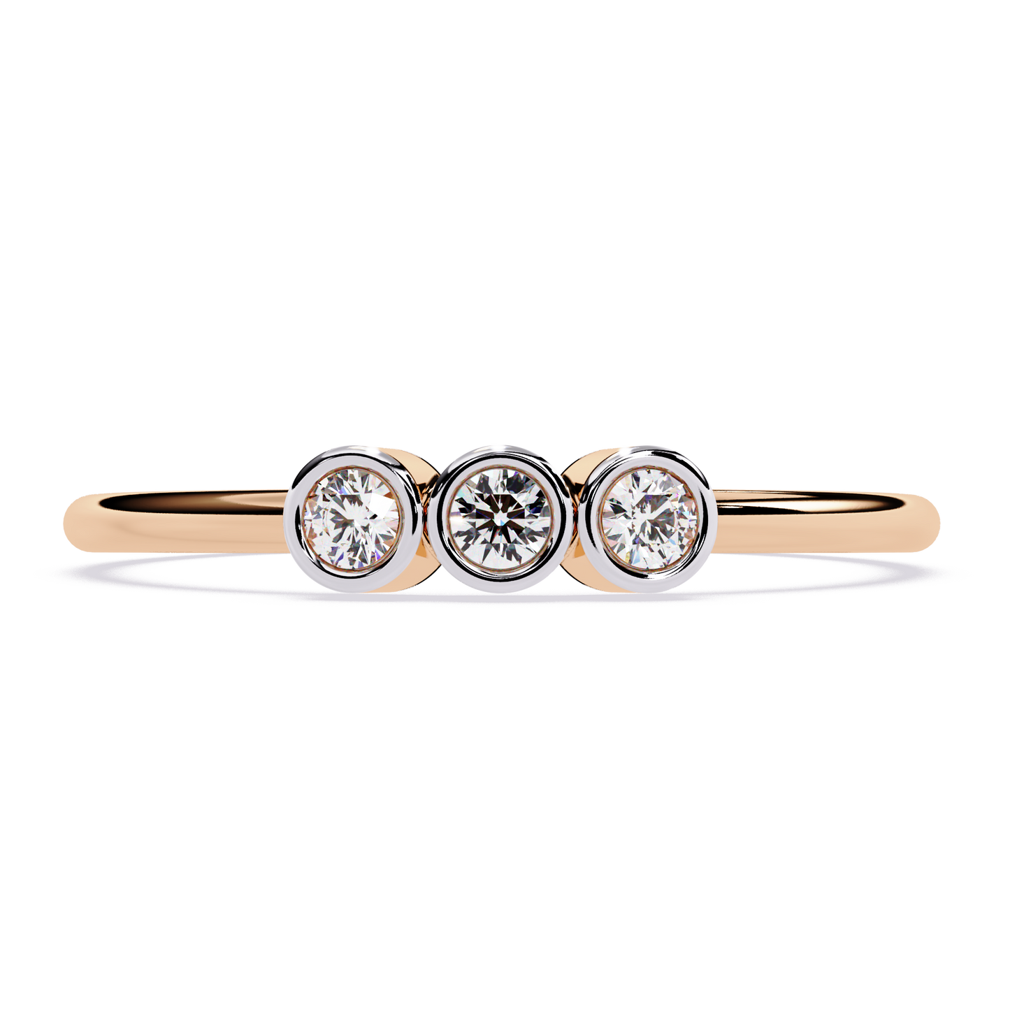 Three Stone Lab Grown Diamond Ring | Minimalist Bezel Set Diamond Band | Dainty Stackable Ring | Ethical Promise Ring -Lustraa’s Stackable Ring