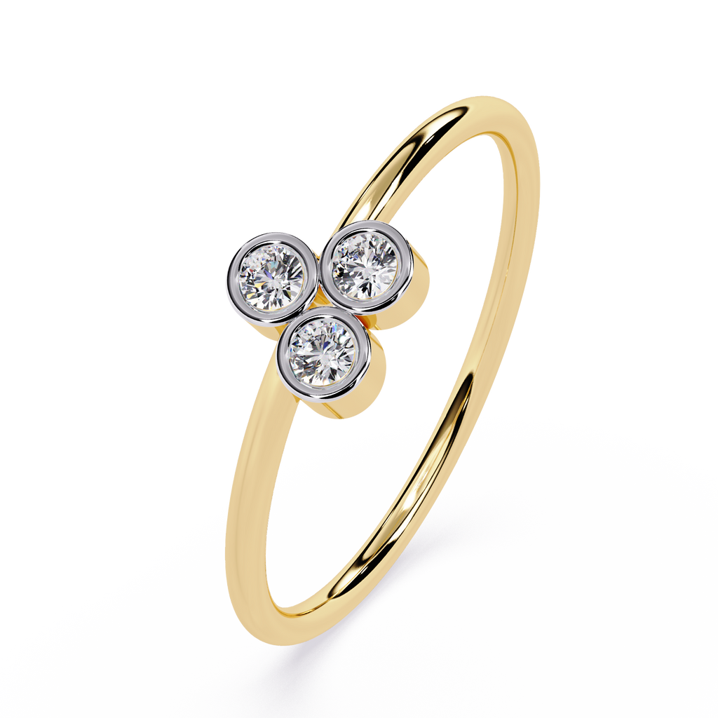 Three Stone Diamond Ring – Bezel Set Round Brilliant Cut Minimalist Gold Ring -Lustraa’s Stackable Ring