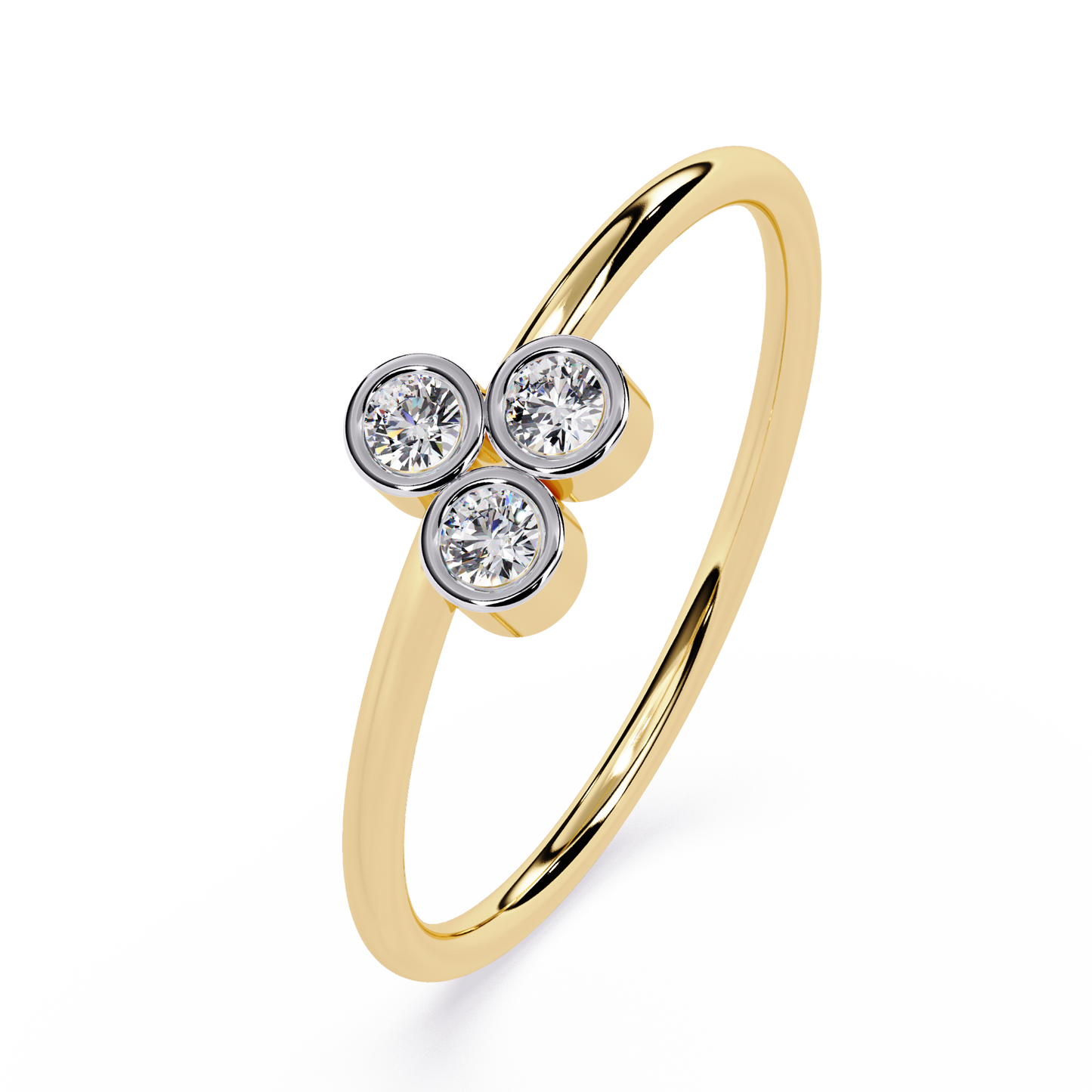 Three Stone Diamond Ring – Bezel Set Round Brilliant Cut – Minimal Ring - Dainty Stackable Ring -Lustraa’s Stackable Ring
