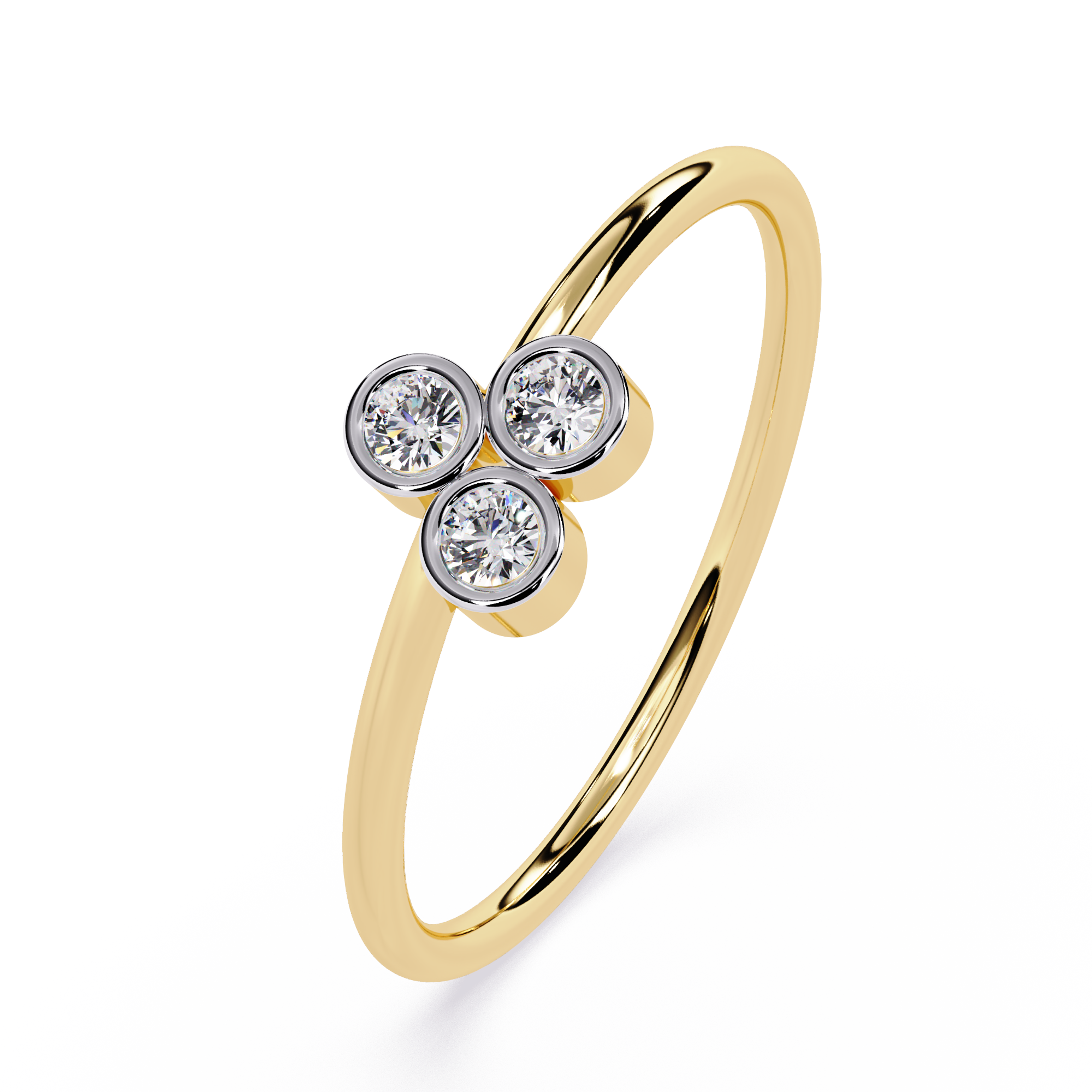 Three Stone Diamond Ring – Bezel Set Round Brilliant Cut Minimalist Gold Ring -Lustraa’s Stackable Ring