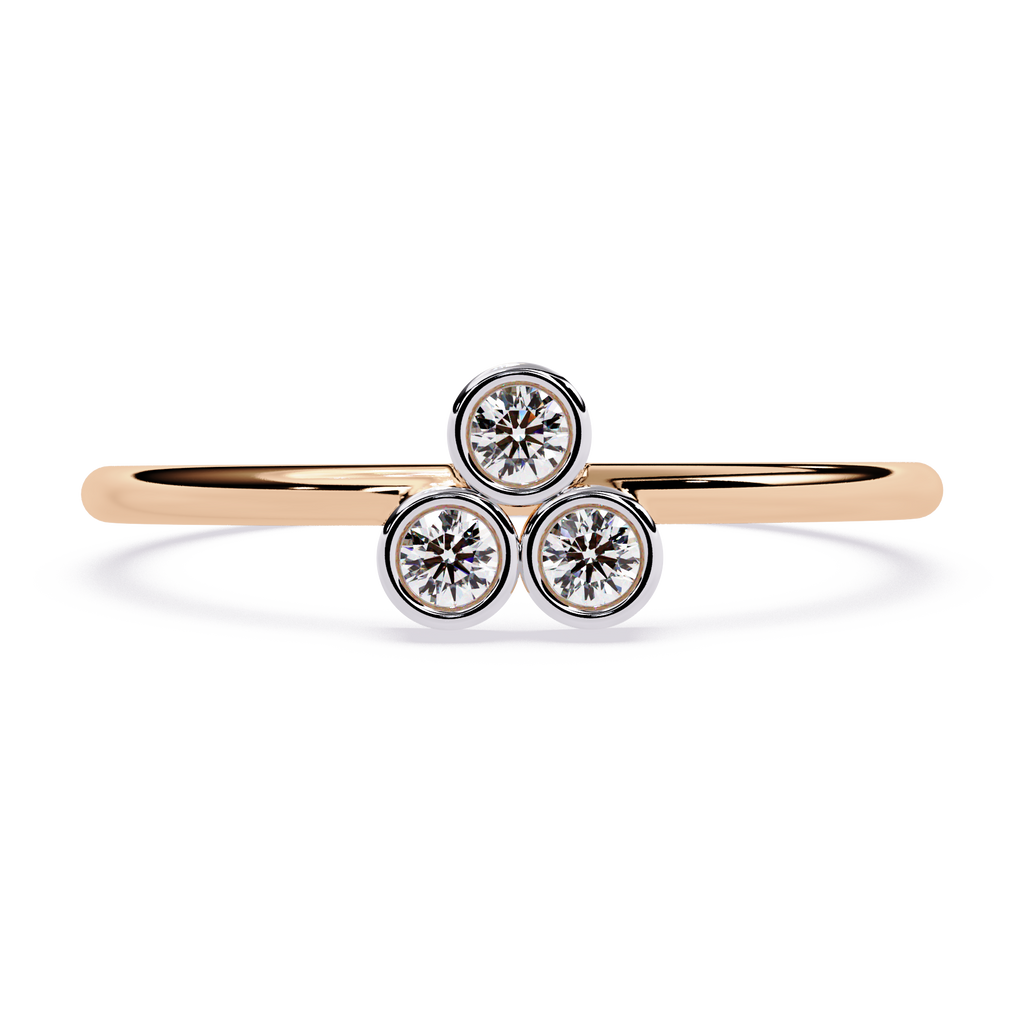 Three Stone Diamond Ring – Bezel Set Round Brilliant Cut Minimalist Gold Ring -Lustraa’s Stackable Ring