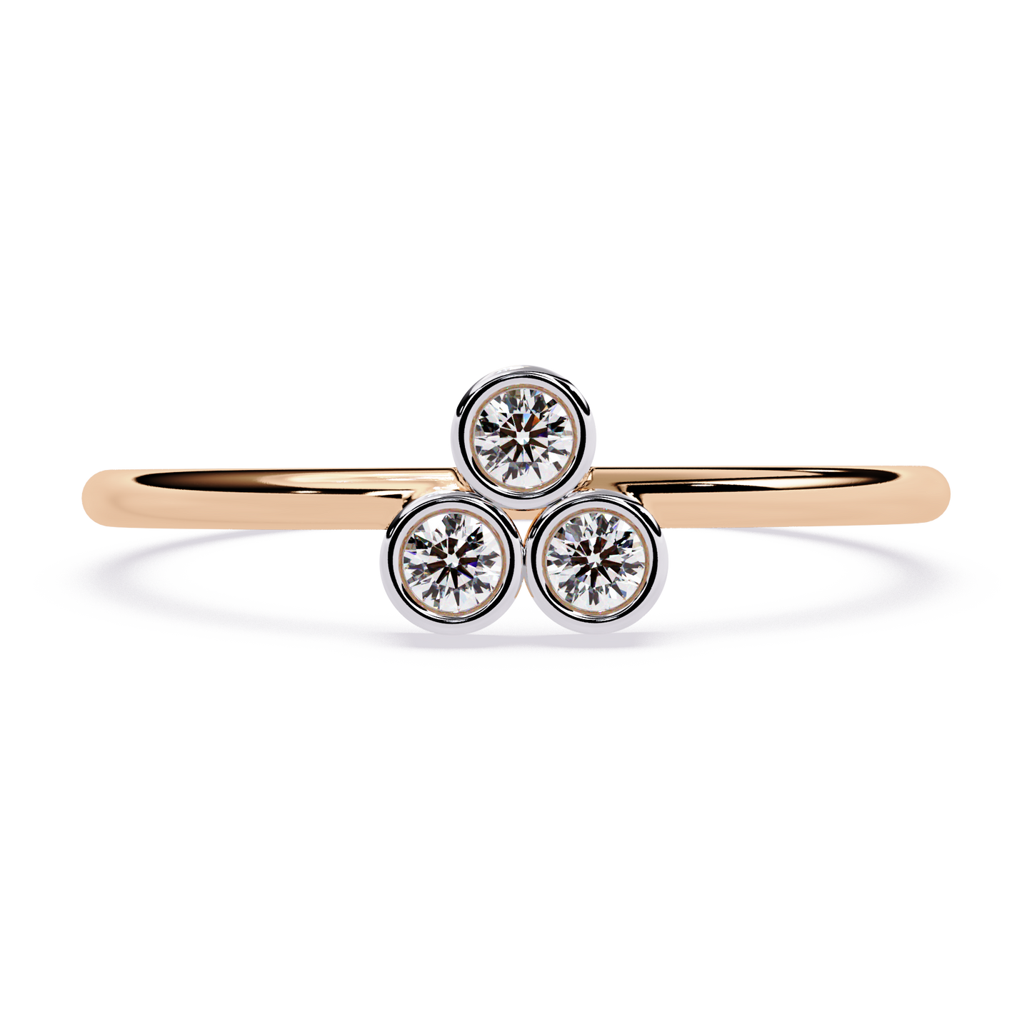 Three Stone Diamond Ring – Bezel Set Round Brilliant Cut – Minimal Ring - Dainty Stackable Ring -Lustraa’s Stackable Ring