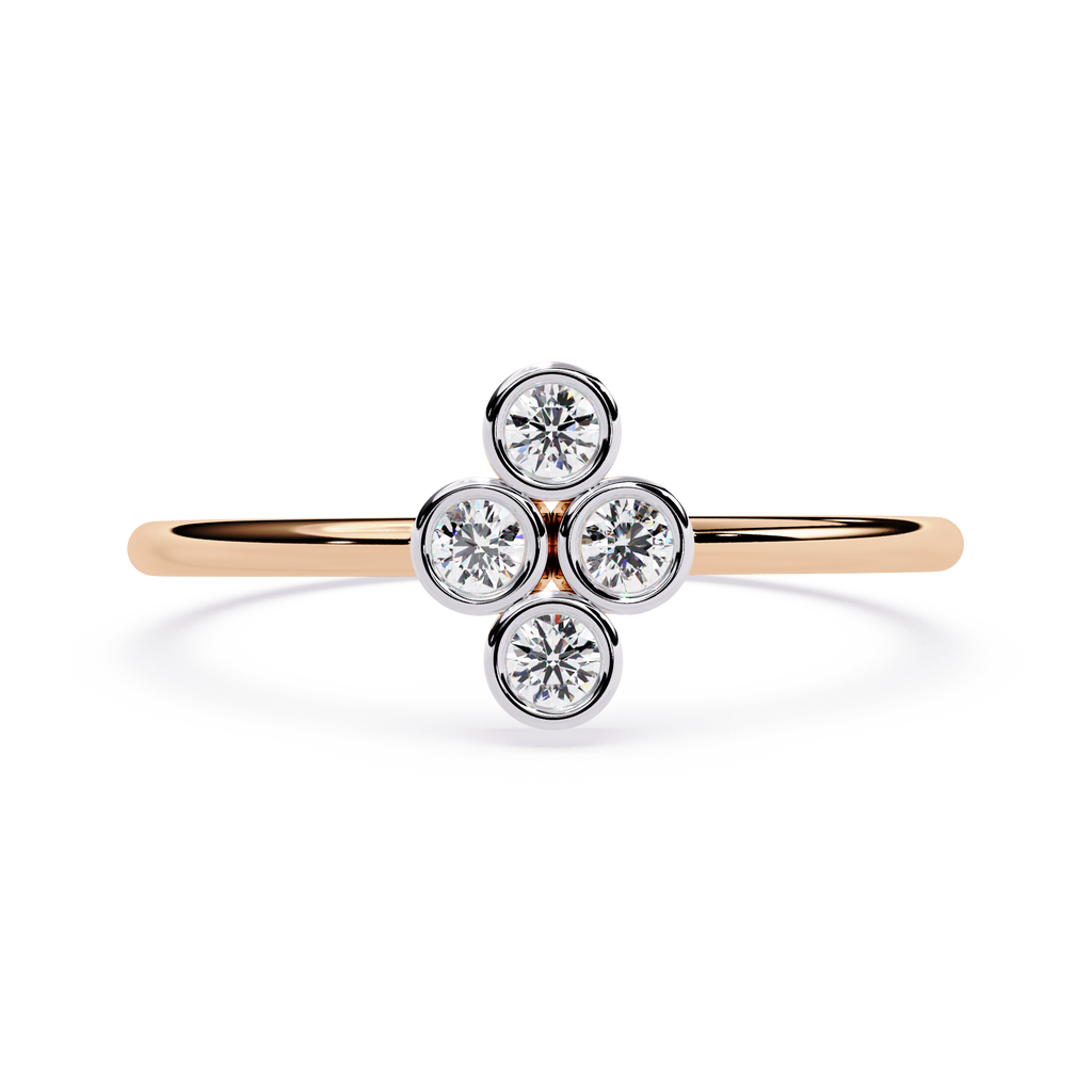 Four Stone Diamond Ring – Bezel Set Round Brilliant Cut Minimalist Cluster Design – Lustraa’s Stackable Ring