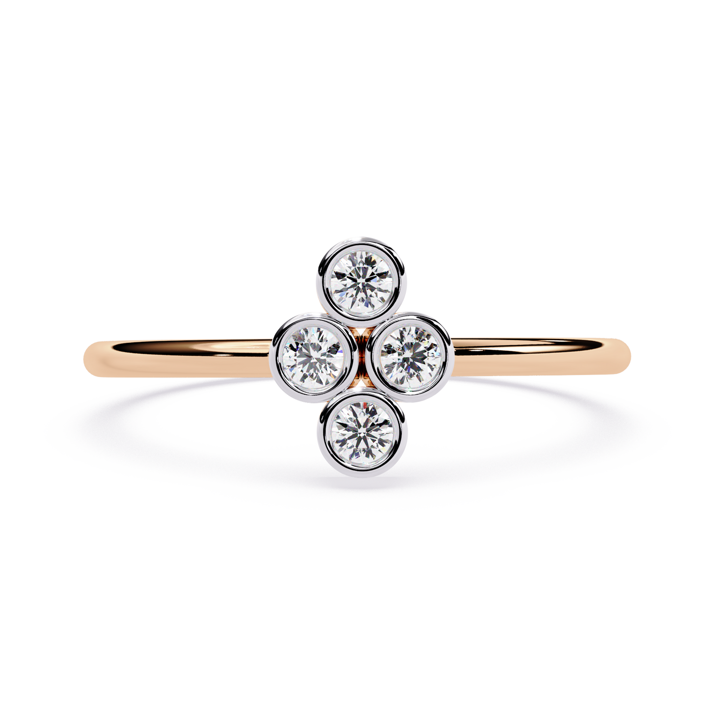 Four Stone Bezel Set Diamond Ring – Round Brilliant Cut – Minimalist Cluster Design -Lustraa’s Stackable Ring