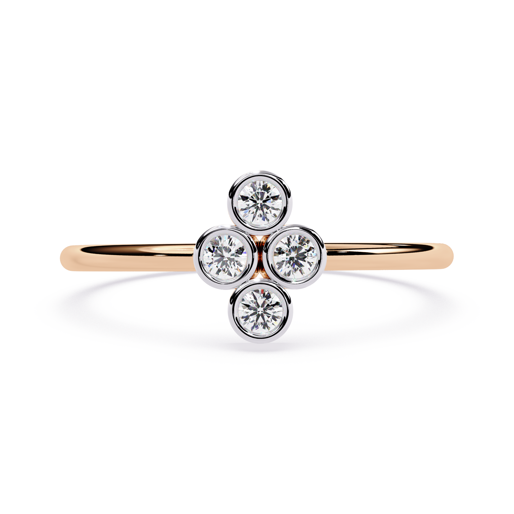 Four Stone Diamond Ring – Bezel Set Round Brilliant Cut Minimalist Cluster Design – Lustraa’s Stackable Ring