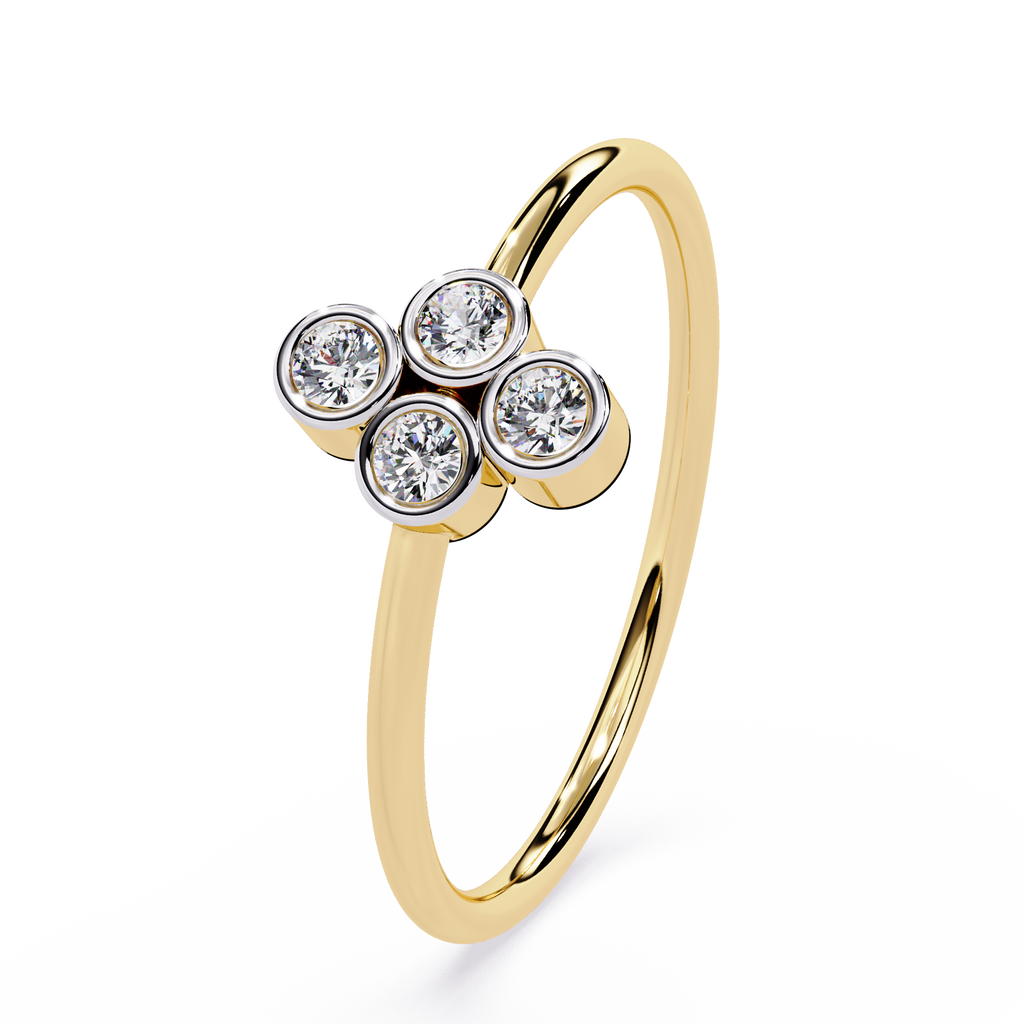 Four Stone Diamond Ring – Bezel Set Round Brilliant Cut Minimalist Cluster Design – Lustraa’s Stackable Ring