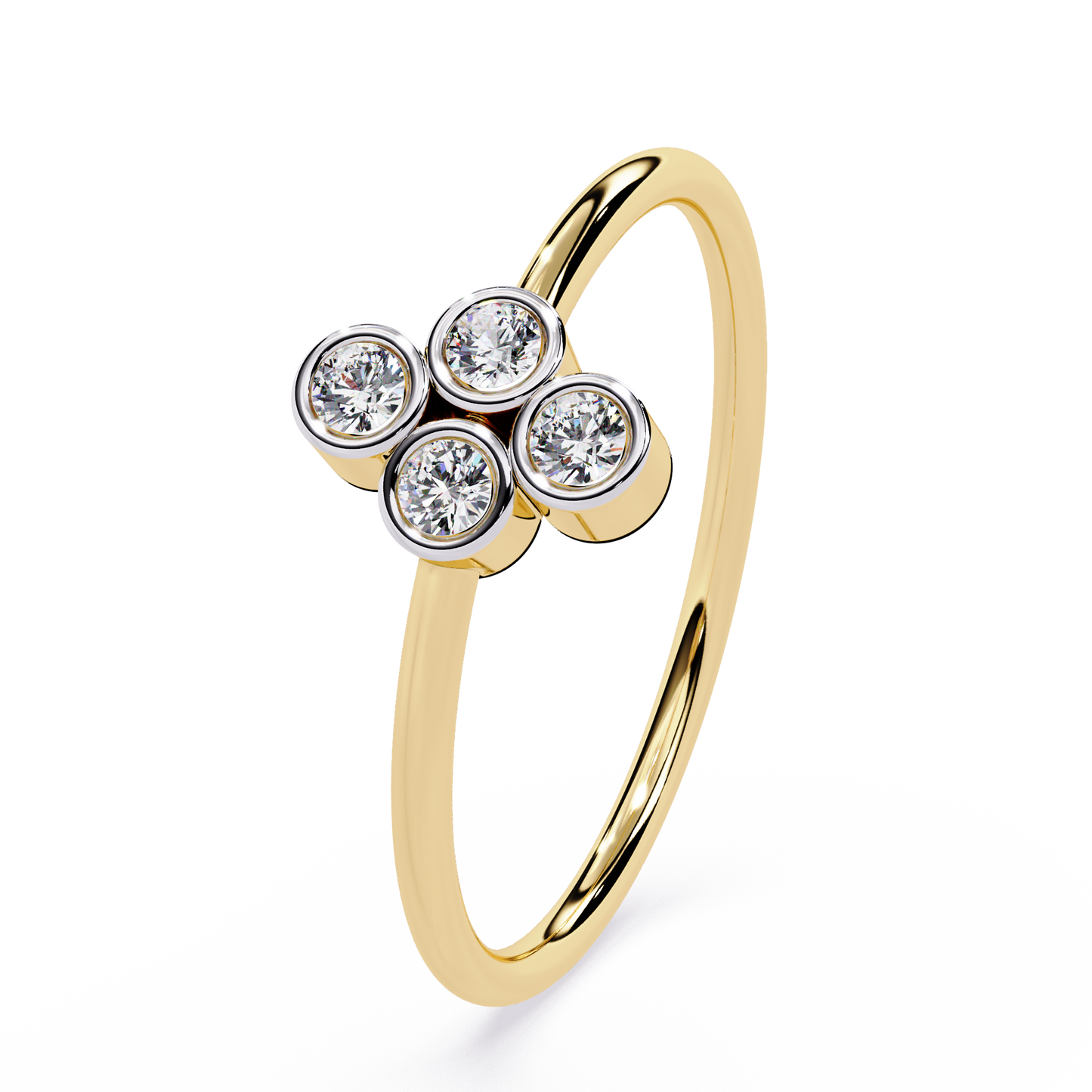 Four Stone Bezel Set Diamond Ring – Round Brilliant Cut – Minimalist Cluster Design -Lustraa’s Stackable Ring