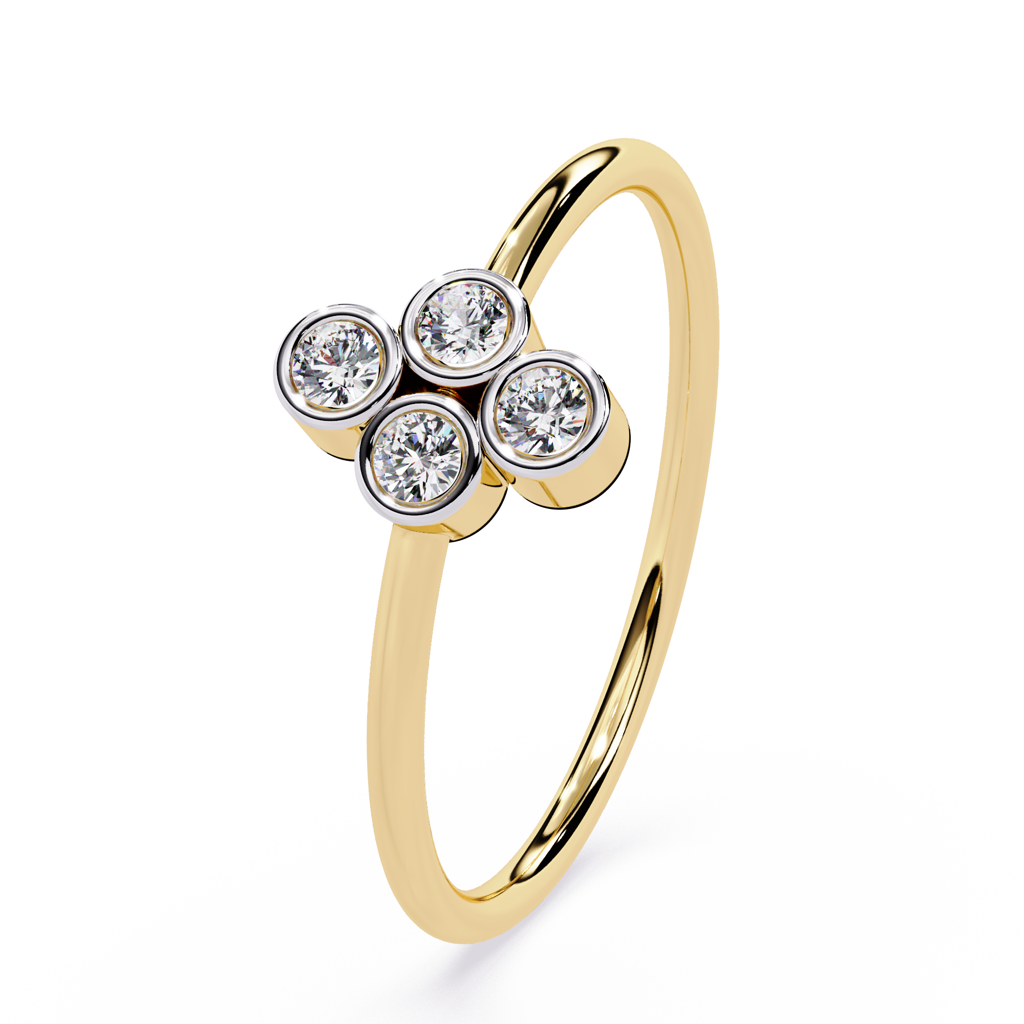 Four Stone Diamond Ring – Bezel Set Round Brilliant Cut Minimalist Cluster Design – Lustraa’s Stackable Ring