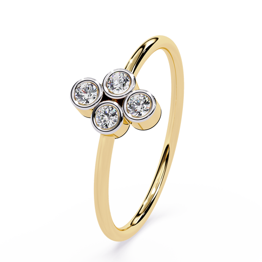 Four Stone Bezel Set Diamond Ring – Round Brilliant Cut – Minimalist Cluster Design -Lustraa’s Stackable Ring