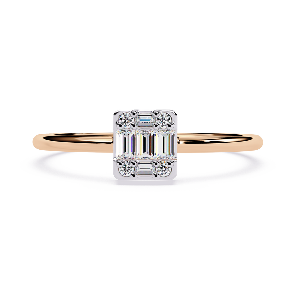 Round and Baguette Diamond Solitaire Ring – Minimalist Lab Grown Diamond Ring- Lustraa's Solitaire Ring