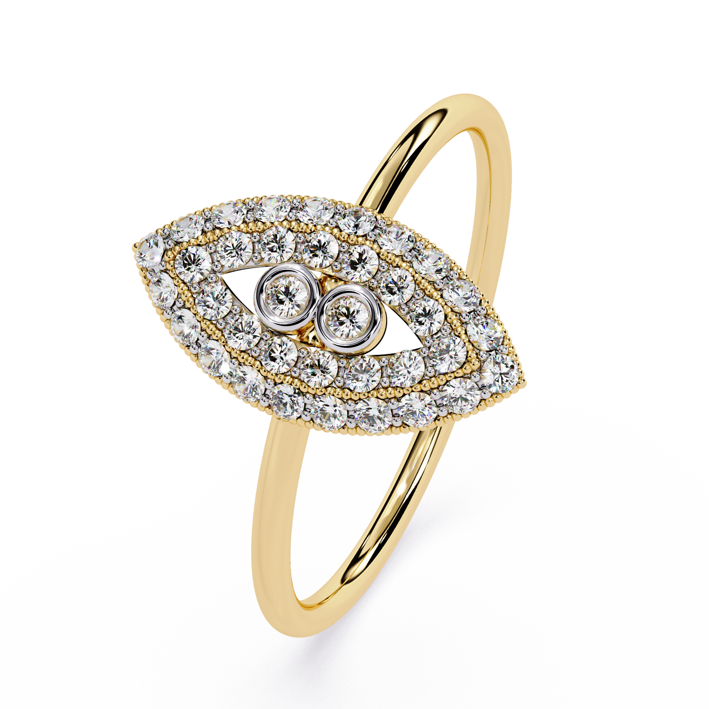 Diamond Marquise Evil Eye Ring – Dainty Ring with Protective Symbol & Round Cut Stones – Lustraa’s Minimalist Ring