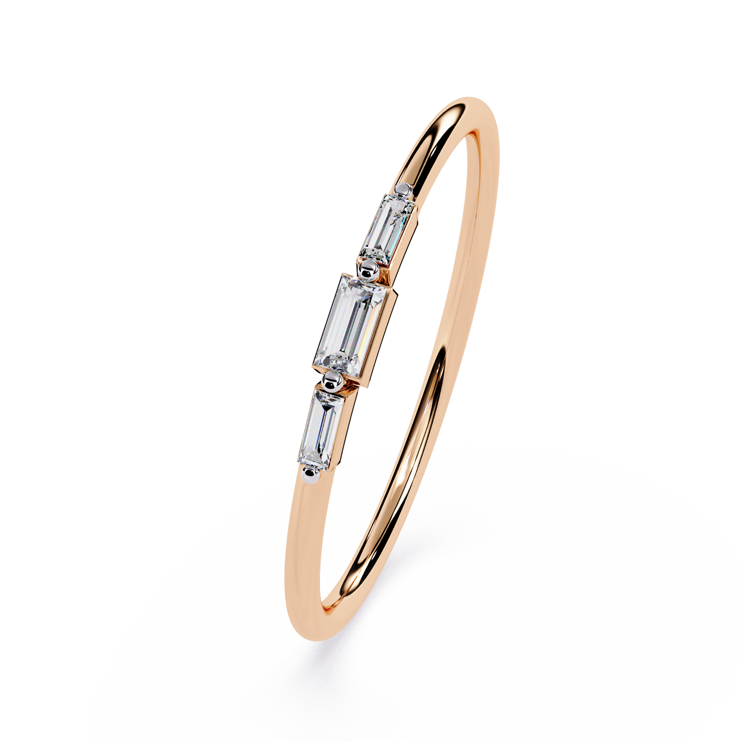 Minimalist Baguette Diamond Ring| Lab Grown Diamond Stacking Ring | Dainty 3-Stone Band | Modern Promise Ring -Lustraa’s Stackable Ring