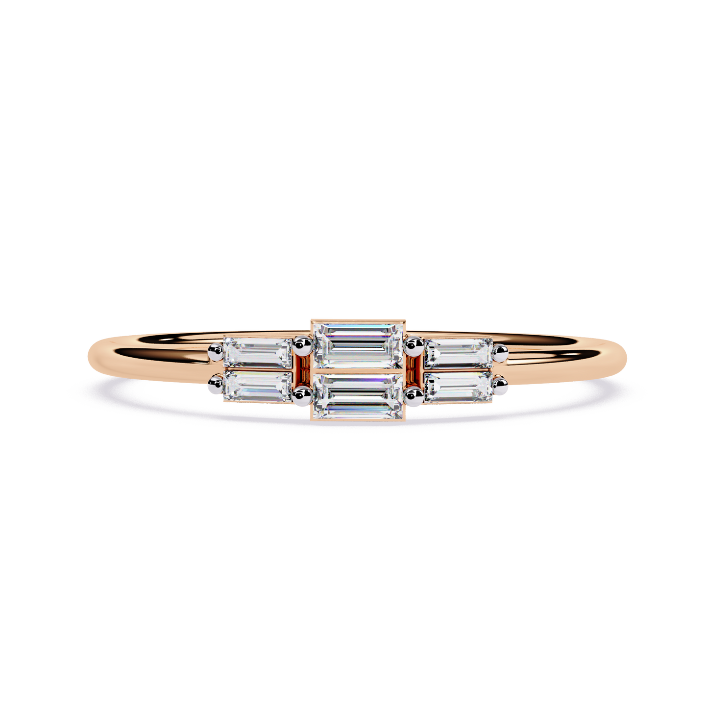 Triple Row Baguette Diamond Ring| Lab Grown Diamond Geometric Ring | Minimalist Stackable Band | Dainty Promise Ring -Lustraa’s