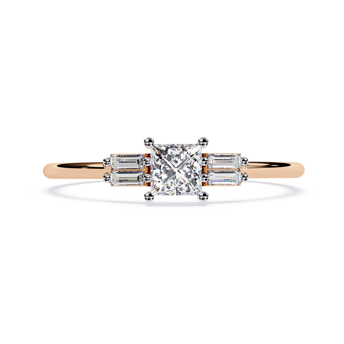 Princess Cut Diamond Ring with Baguette Side Stones | Lab Grown Diamond Engagement Ring | Minimalist Promise Ring – Lustraa’s Minimalist Ring