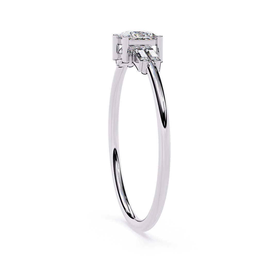 Princess Cut Diamond Ring – Lab Grown Baguette Side Stones Minimalist Engagement Promise Ring – Lustraa’s Minimalist Ring