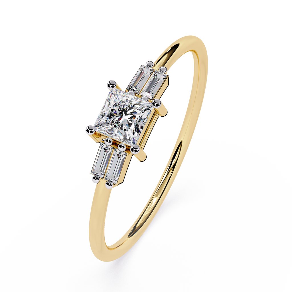 Princess Cut Diamond Ring – Lab Grown Baguette Side Stones Minimalist Engagement Promise Ring – Lustraa’s Minimalist Ring
