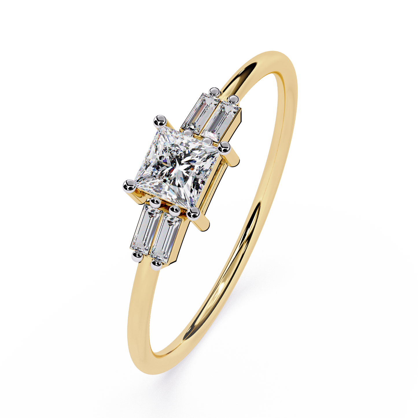 Princess Cut Diamond Ring with Baguette Side Stones | Lab Grown Diamond Engagement Ring | Minimalist Promise Ring – Lustraa’s Minimalist Ring